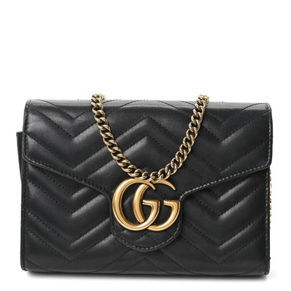 Calfskin Matelasse GG Marmont Chain Wallet Black
