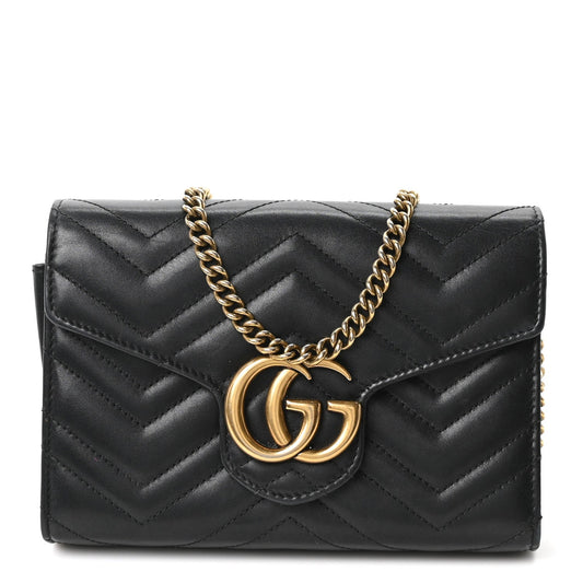 Calfskin Matelasse GG Marmont Chain Wallet Black