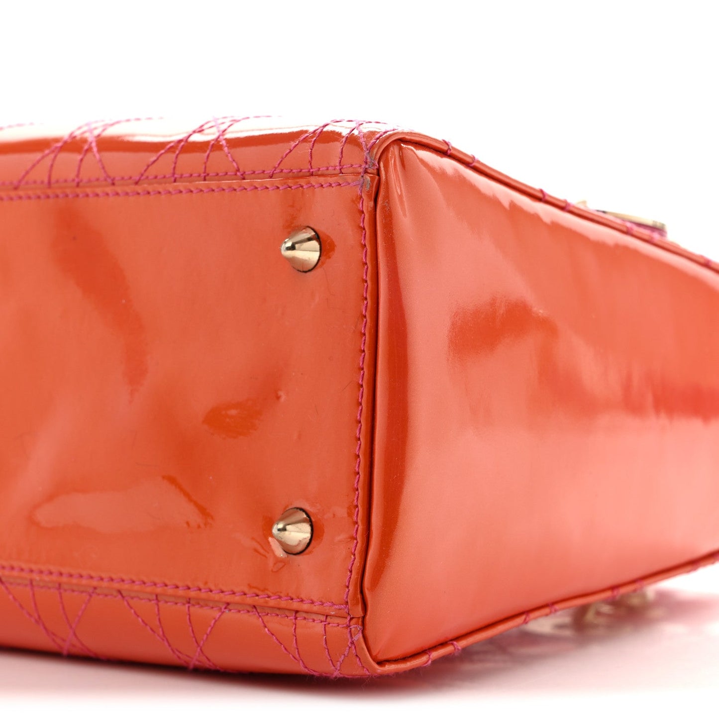 Patent Cannage Stitched Medium Lady Dior Orange