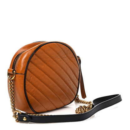 Azalea Calfskin Matelasse Diagonal Mini Torchon GG Marmont Round Shoulder Bag Cognac Black