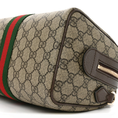 GG Supreme Monogram Web Medium Ophidia Top Handle Bag Beige Dark Brown
