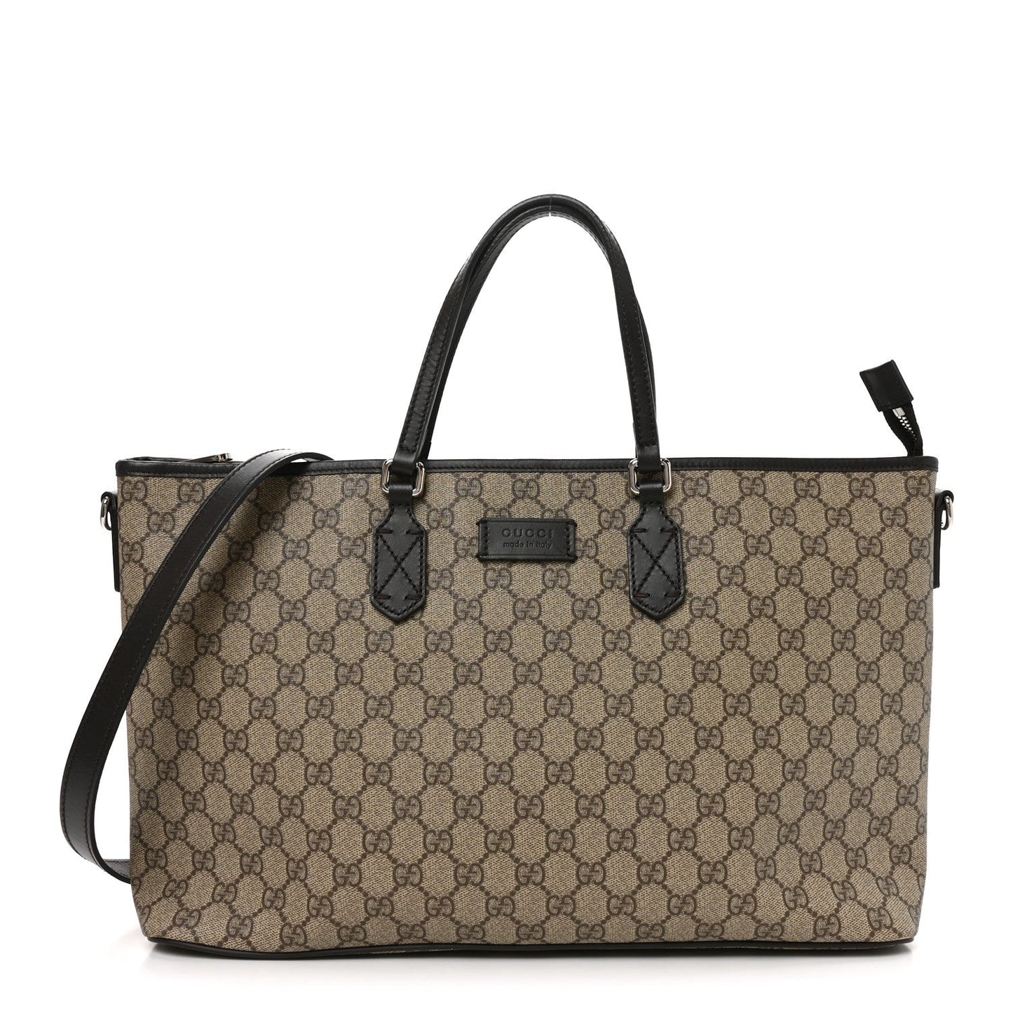 GG Supreme Monogram Medium Zippered Tote Dark Brown