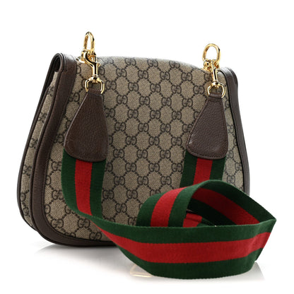 GG Supreme Monogram Textured Dollar Calfskin Web Medium Blondie Shoulder Flap Bag Beige Ebony New Acero