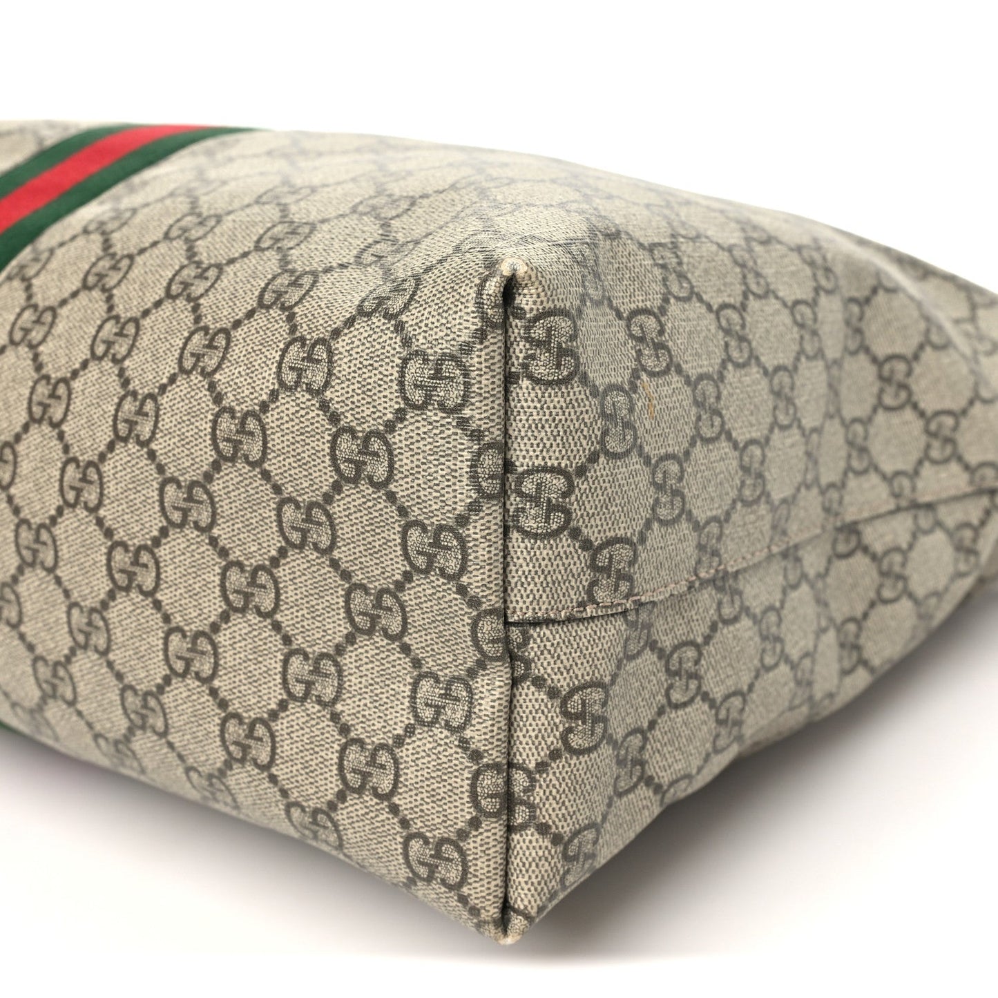 GG Supreme Monogram Textured Calfskin Web Medium Ophidia Shopping Tote Beige Ebony New Acero
