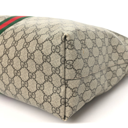 GG Supreme Monogram Textured Calfskin Web Medium Ophidia Shopping Tote Beige Ebony New Acero