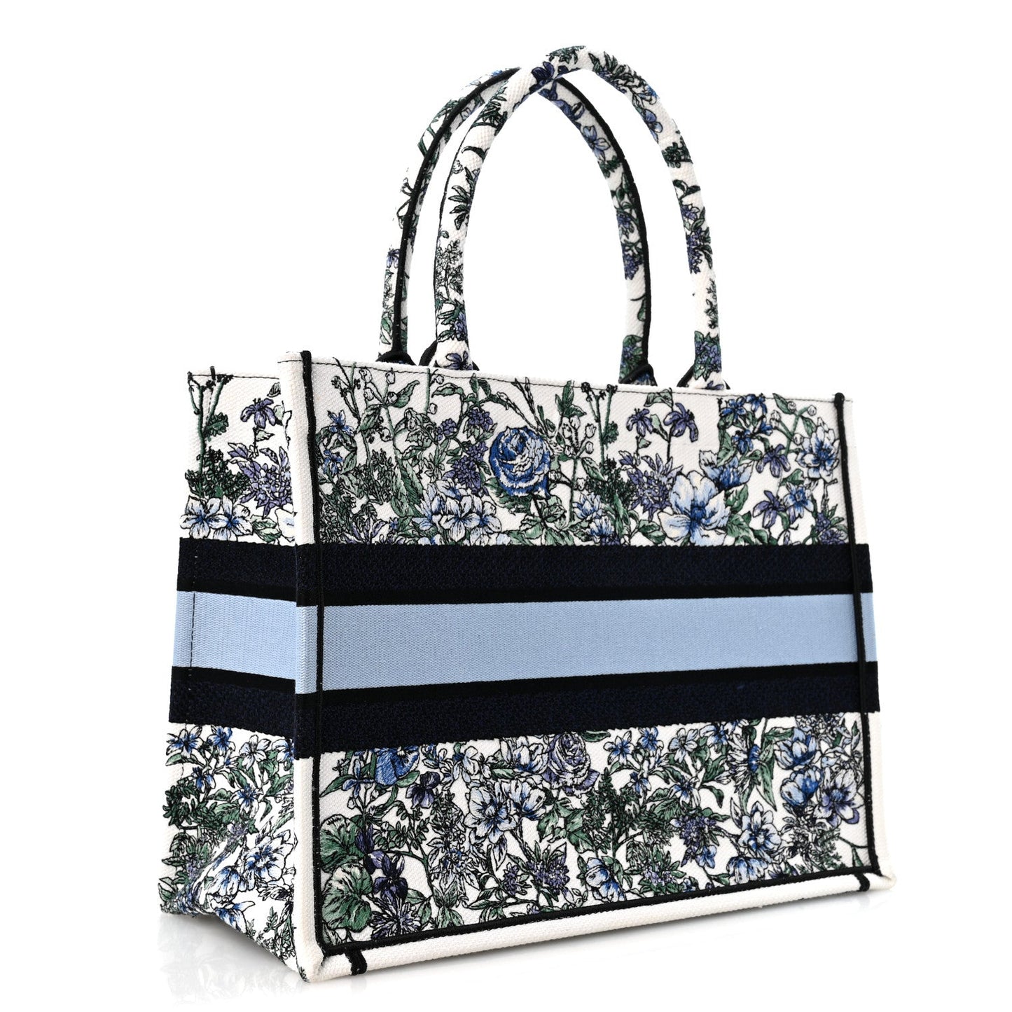 Canvas Embroidered Medium Flowers Book Tote Blue