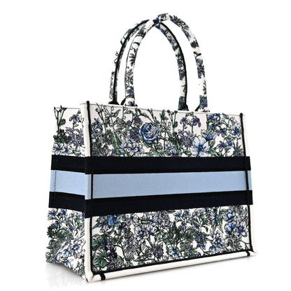 Canvas Embroidered Medium Flowers Book Tote Blue