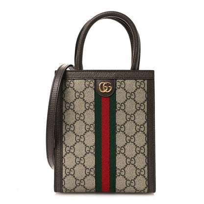 GG Supreme Monogram Textured Dollar Calfskin Web Super Mini Ophidia Mini Tote Bag Beige Ebony New Acero