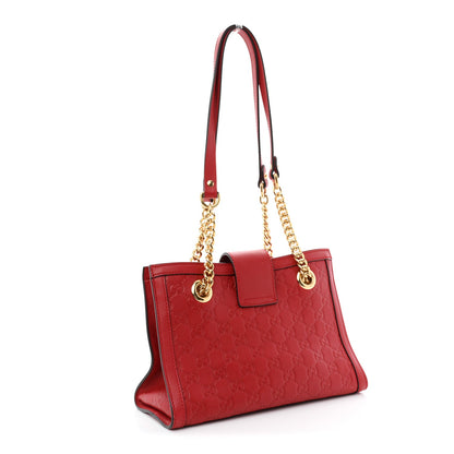 Guccissima Small Padlock Tote Red