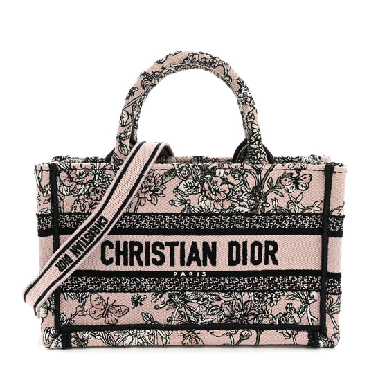 Canvas Embroidered Mini Book Tote With Strap Pink Multicolor