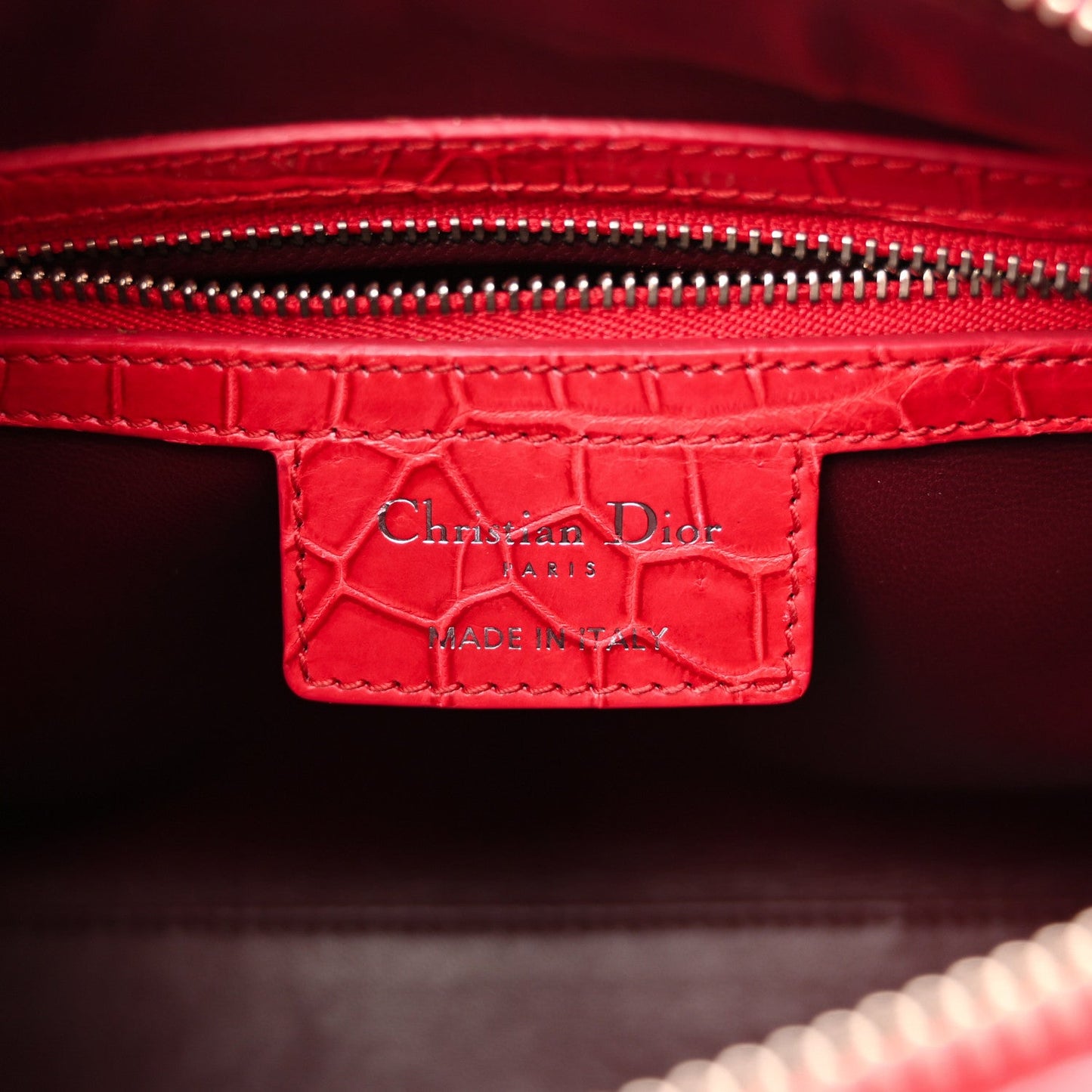 Alligator Medium Lady Dior Red