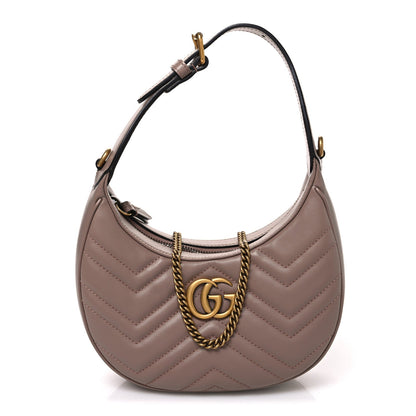 Calfskin Matelasse Chevron Mini GG Marmont Half Moon Hobo Porcelain Rose