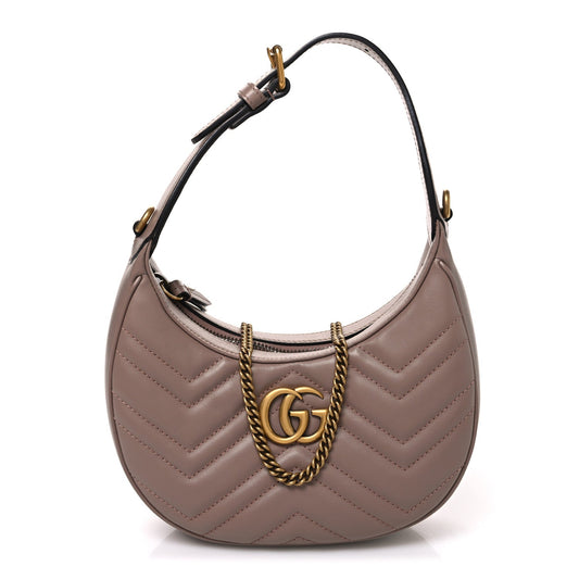 Calfskin Matelasse Chevron Mini GG Marmont Half Moon Hobo Porcelain Rose