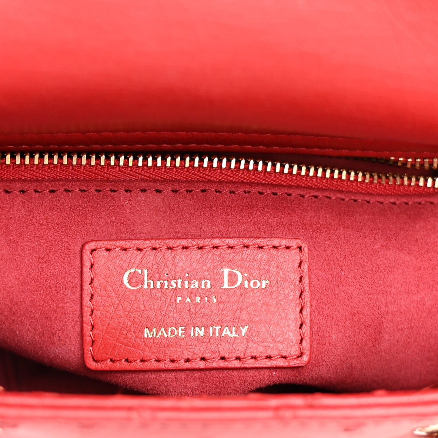 Ostrich Small Lady Dior Red