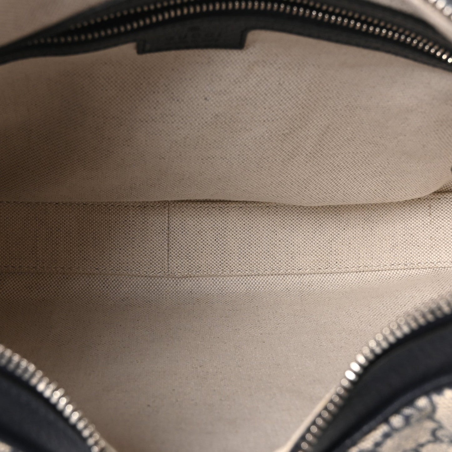 GG Supreme Monogram Textured Calfskin Web Large Attache Shoulder Bag Beige Blue