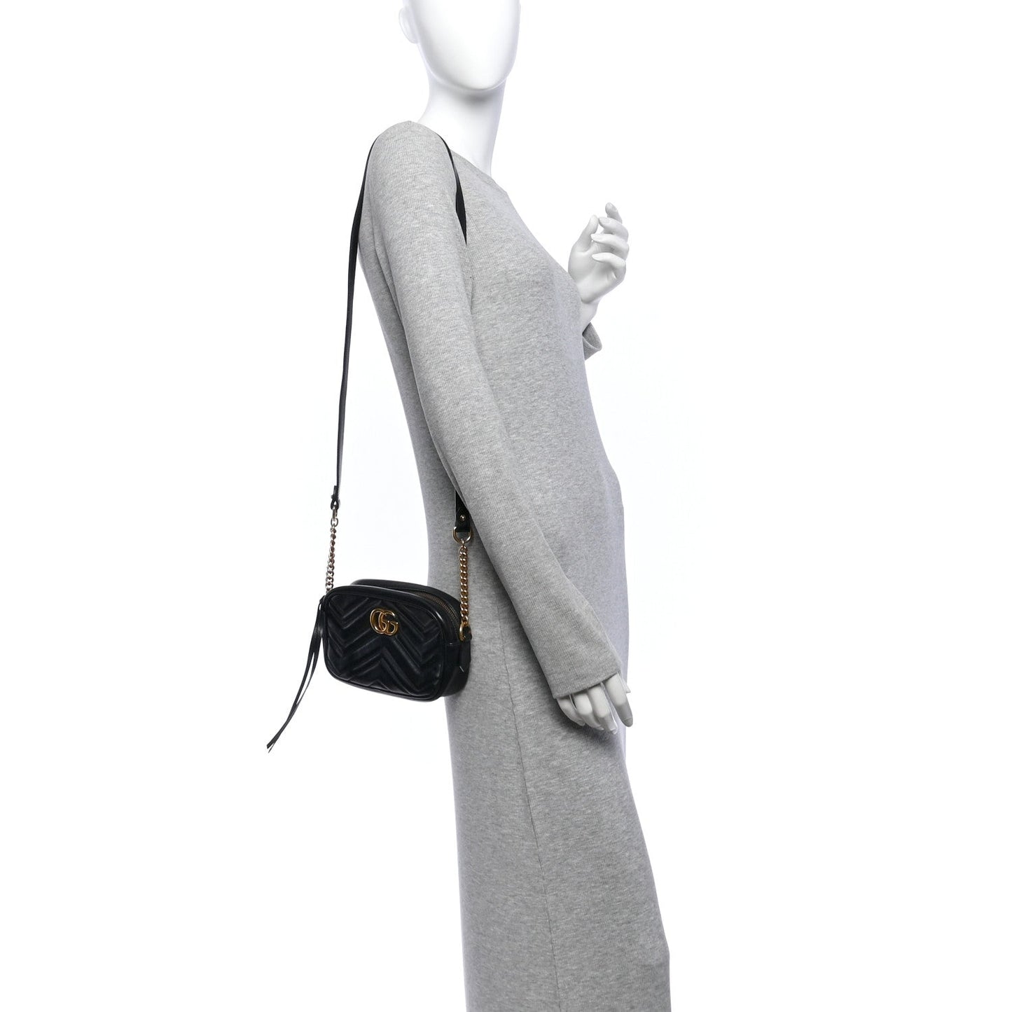 Calfskin Matelasse Mini GG Marmont Chain Shoulder Bag Black