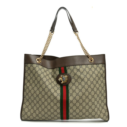 GG Supreme Monogram Large Rajah Chain Tote Beige New Acero