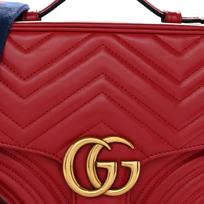 Calfskin Matelasse Sylvie Web Small GG Marmont Top Handle Shoulder Bag Hibiscus Red