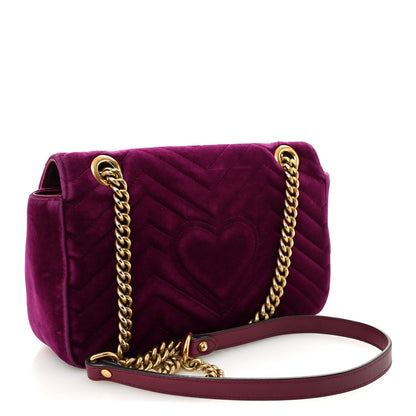 Velvet Matelasse Small GG Marmont Shoulder Bag Fuchsia Violet Cyclamen