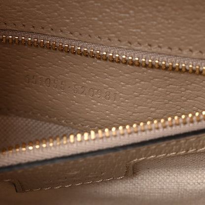 GG Supreme Monogram Textured Dollar Calfskin Web Small Ophidia Padlock Top Handle Bag Beige Mystic White Oatmeal