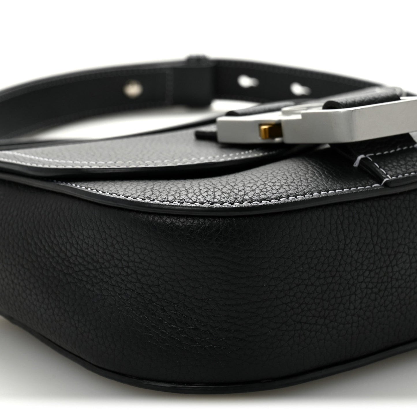 Grained Calfskin Saddle Messenger Bag With Strap Black