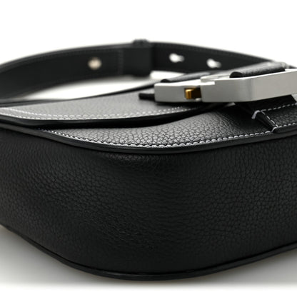 Grained Calfskin Saddle Messenger Bag With Strap Black