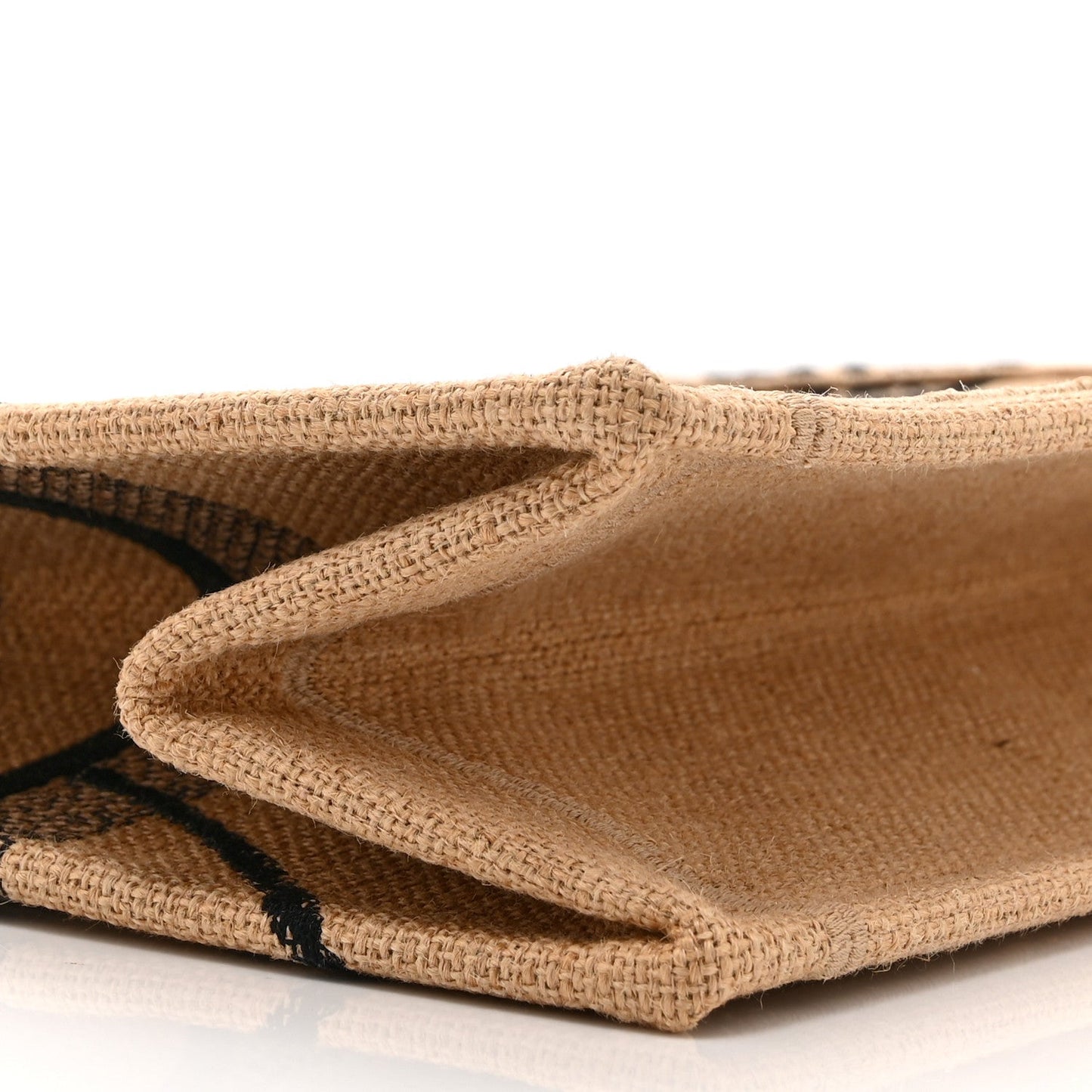 Canvas Jute Embroidered Medium Book Tote Black Beige