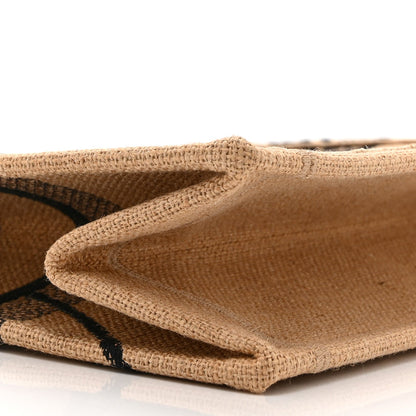 Canvas Jute Embroidered Medium Book Tote Black Beige