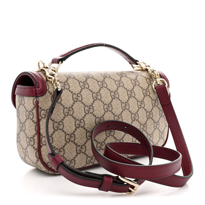 GG Supreme Monogram Horsebit 1955 Small Soft Top Handle Shoulder Bag Beige Dark Red
