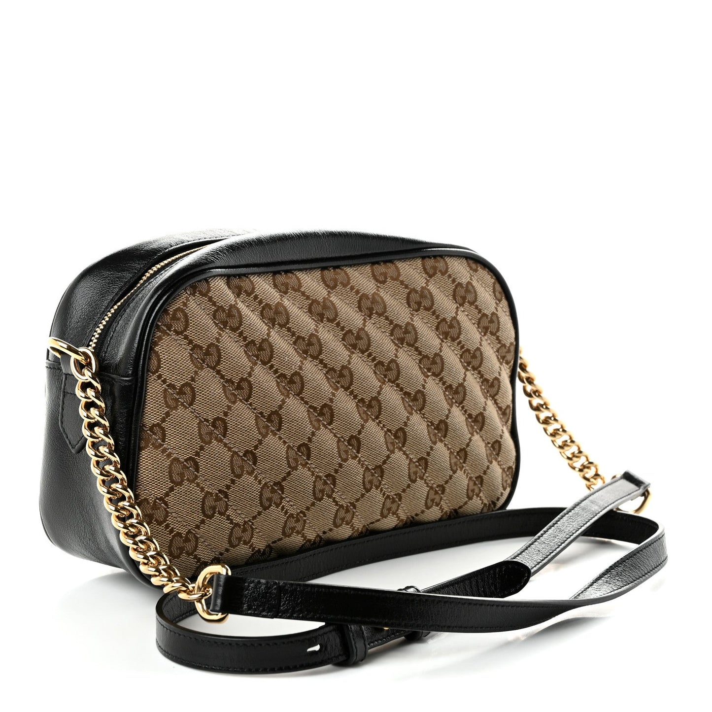 Monogram Matelasse Diagonal Small GG Marmont Chain Shoulder Bag Beige Black