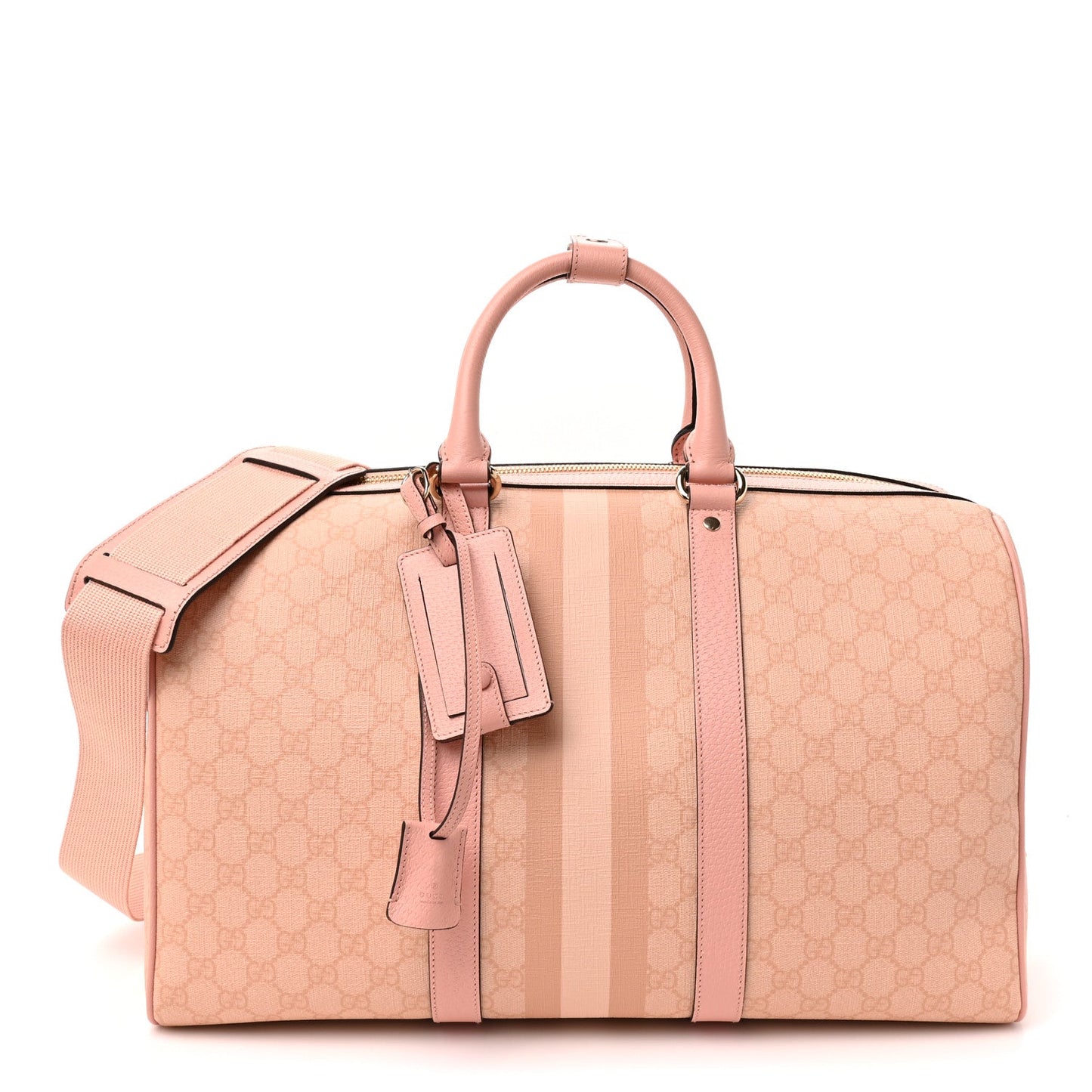 GG Supreme Monogram Textured Dollar Calfskin Web Medium Savoy Duffle Bag Rose Pink