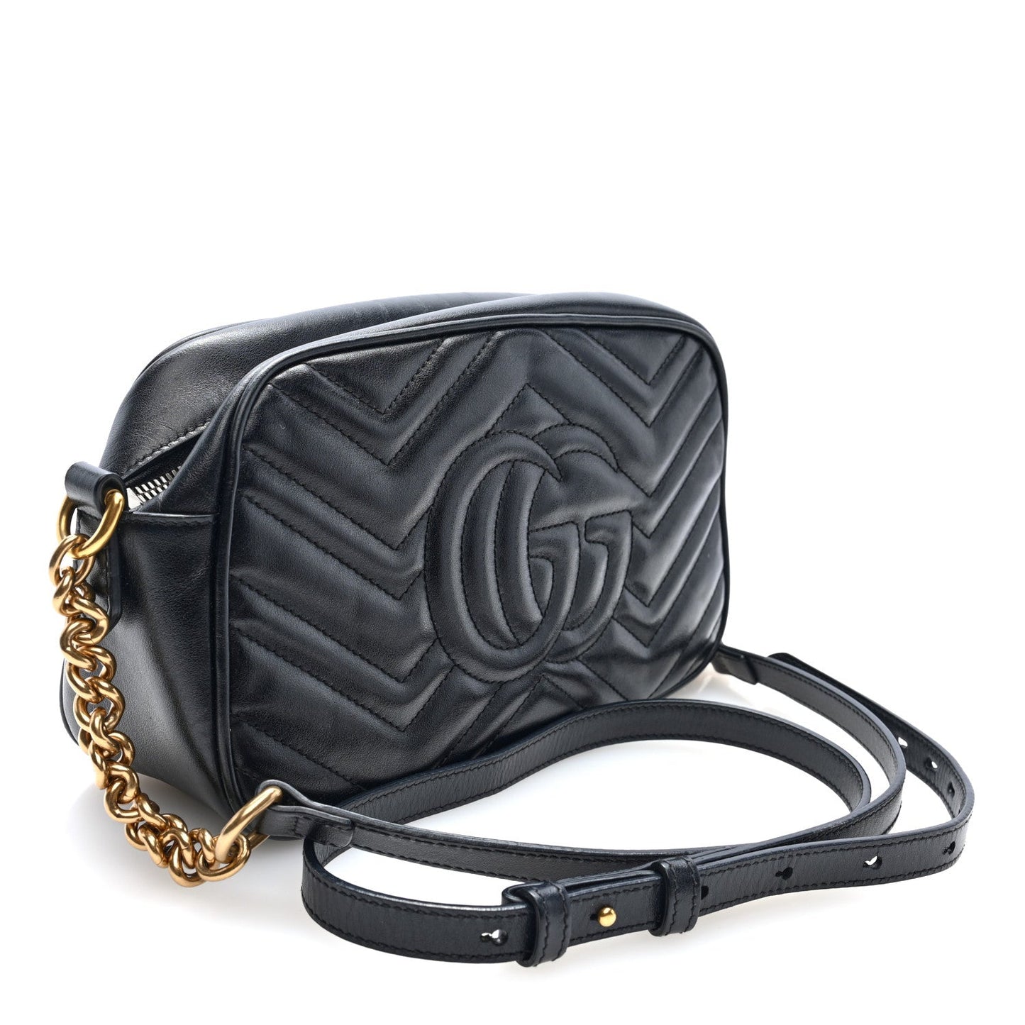 Calfskin Matelasse Small GG Marmont Chain Shoulder Bag Black
