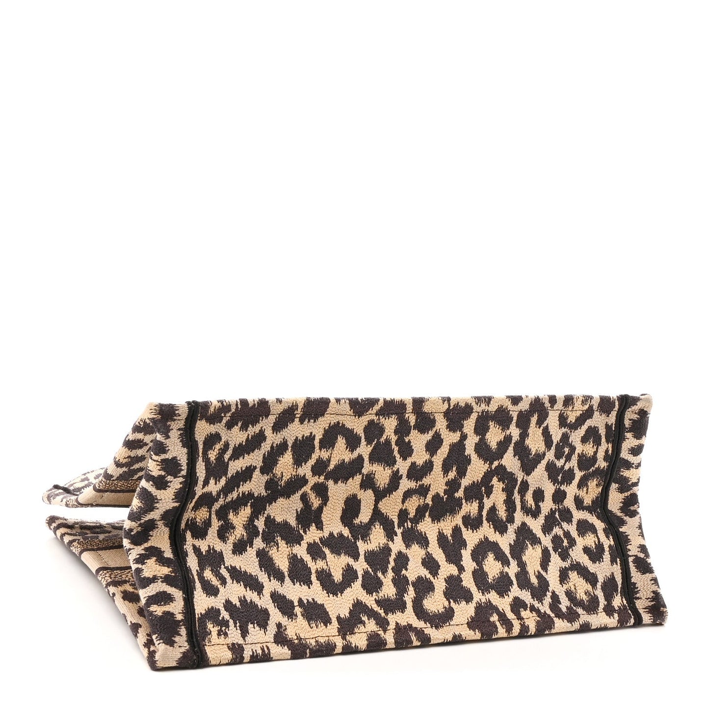 Canvas Mizza Embroidered Medium Leopard Book Tote Beige