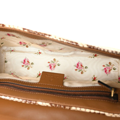 Raffia Elaphe Matelasse Small GG Marmont Shoulder Bag Natural Cream Brown