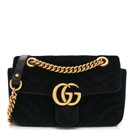 Velvet Matelasse Mini GG Marmont Shoulder Bag Black