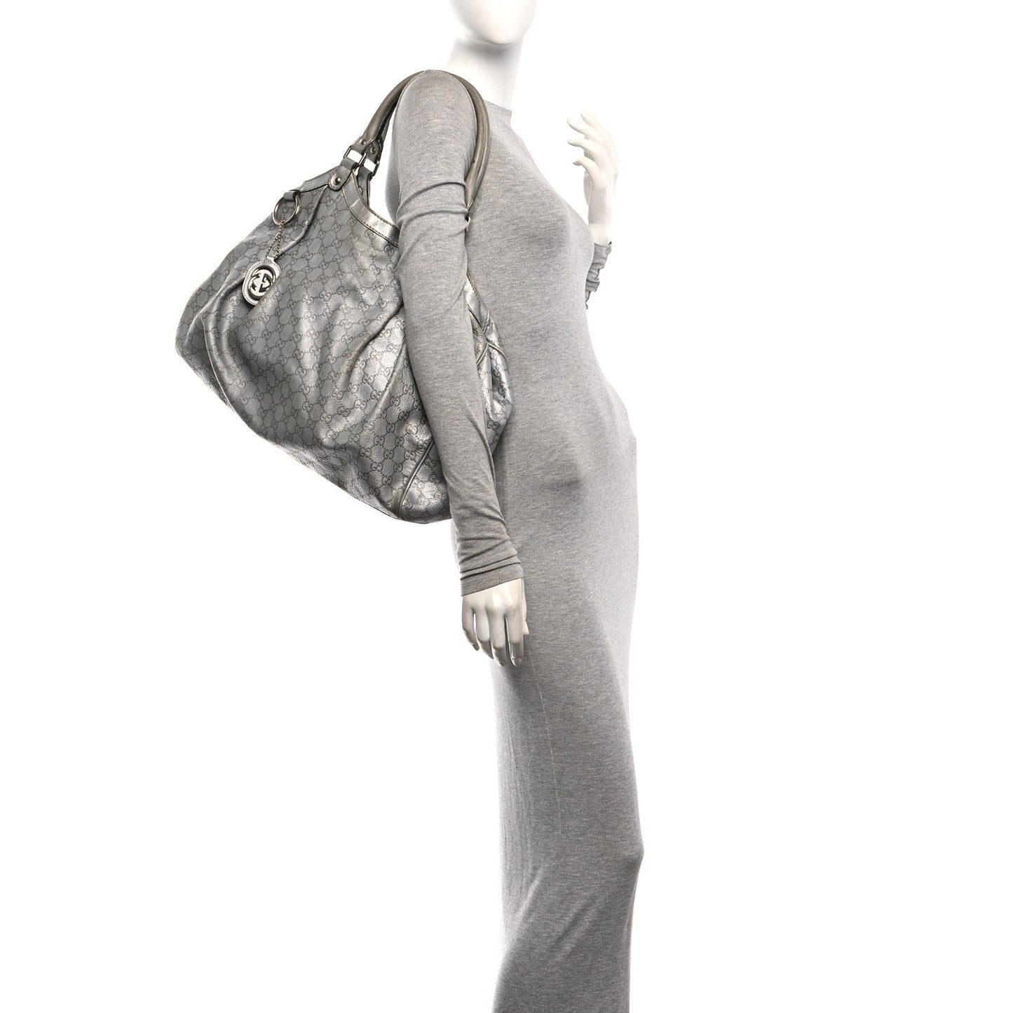 Guccissima Large Sukey Tote Silver