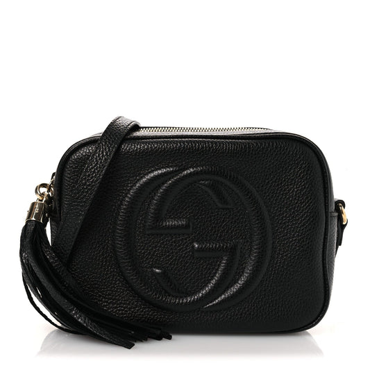Pebbled Calfskin Small Soho Disco Bag Black
