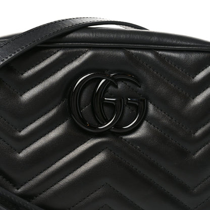 Calfskin Matelasse Monochrome Small GG Marmont Chain Shoulder Bag Black