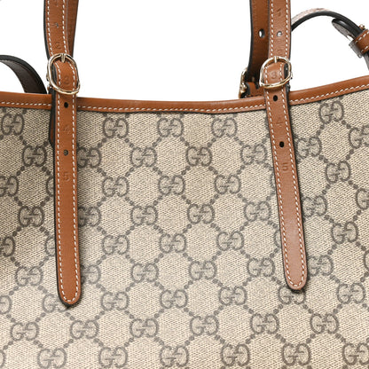 GG Supreme Monogram Emblem Medium Tote Bag Beige Dark Brown