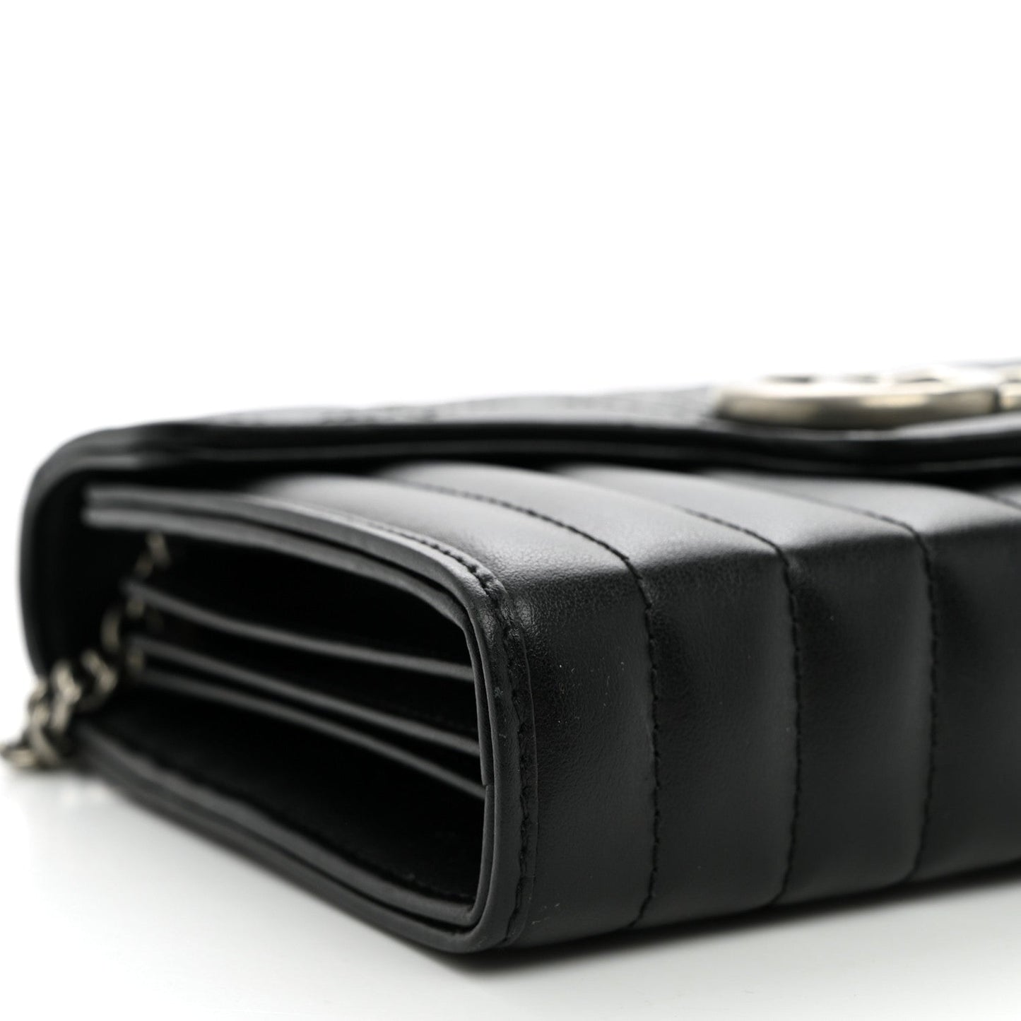 Calfskin Matelasse Aria GG Marmont Chain Wallet Black