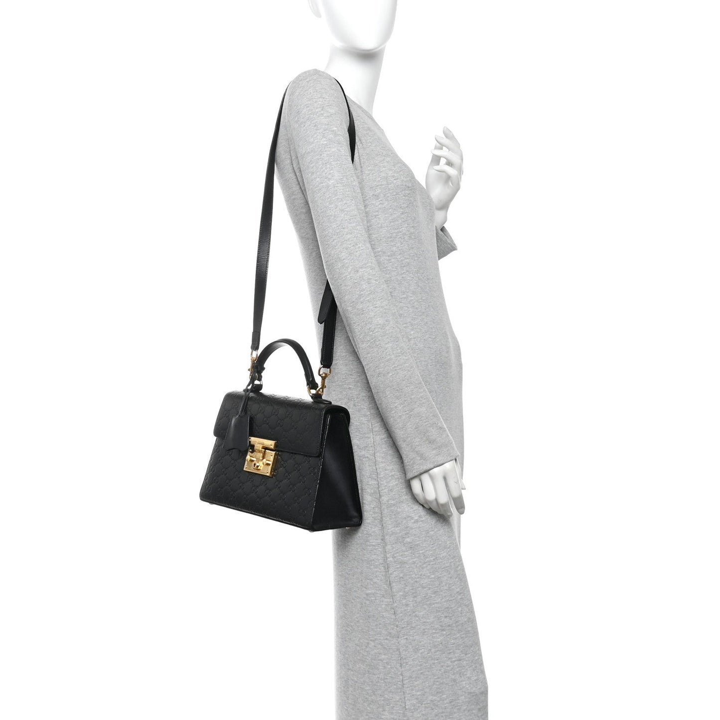 Guccissima Signature Small Padlock Top Handle Bag Black Black
