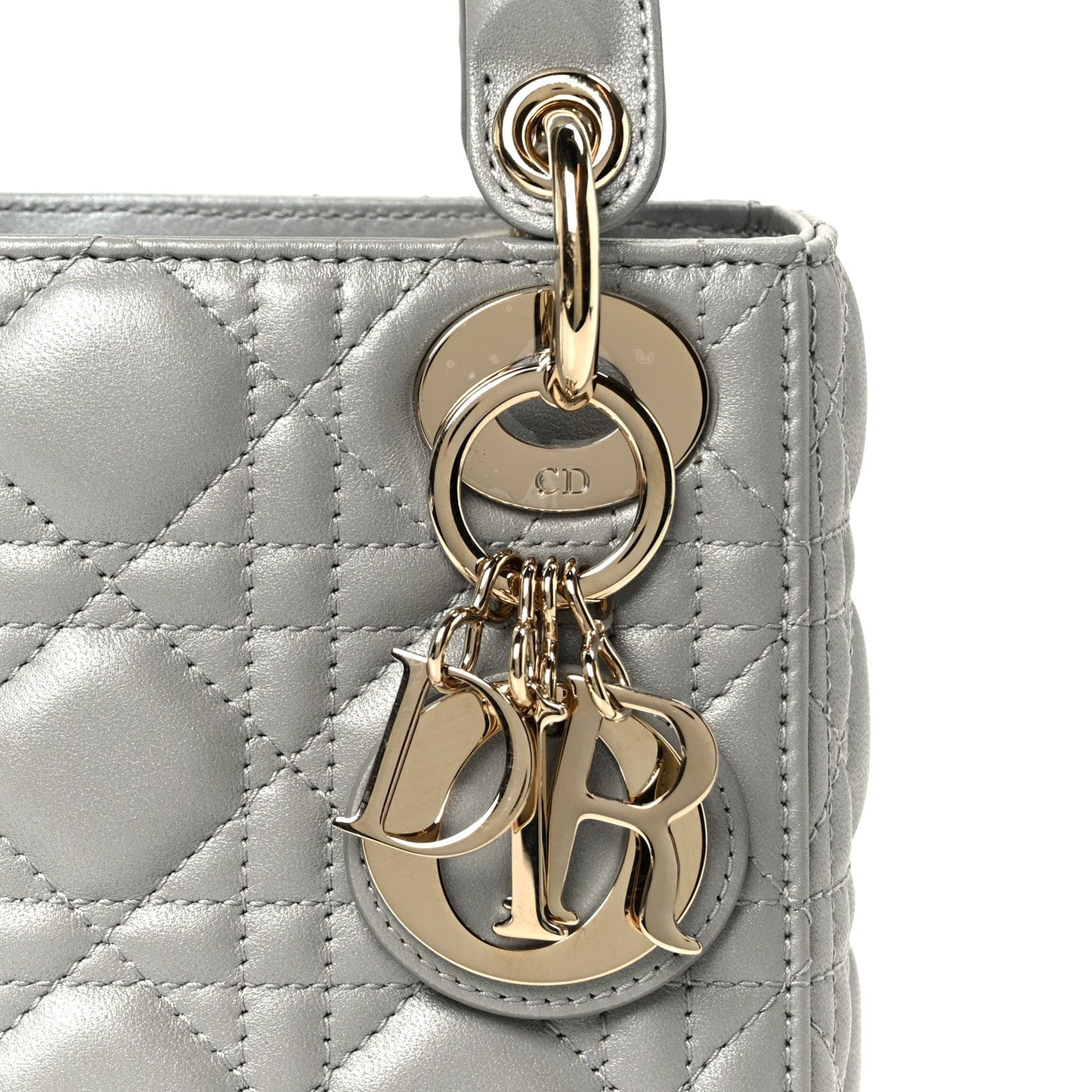 Metallic Lambskin Cannage Mini Lady Dior Grey