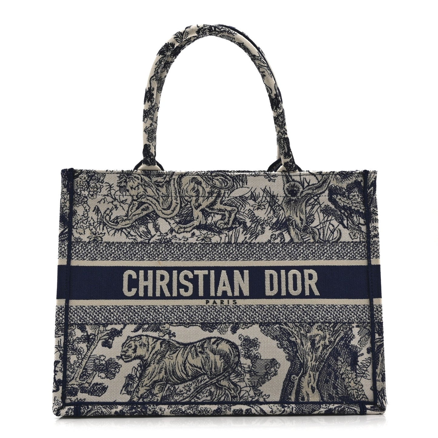 Canvas Embroidered Medium Dioriviera Toile De Jouy Book Tote Blue