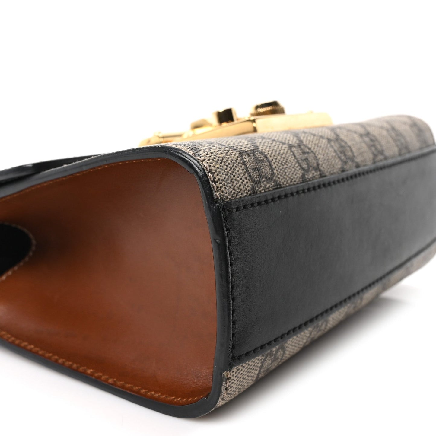 GG Supreme Monogram Calfskin Small Padlock Shoulder Bag Beige Black Cuir
