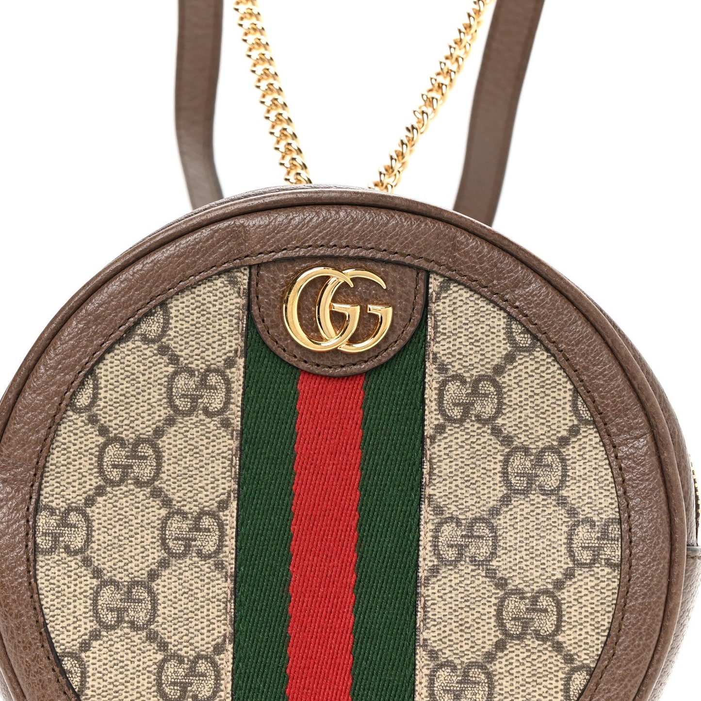 GG Supreme Monogram Web Mini Ophidia Round Backpack Brown