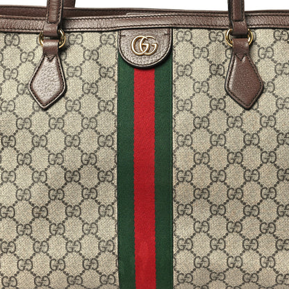 GG Supreme Monogram Textured Calfskin Web Medium Ophidia Shopping Tote Beige Ebony New Acero