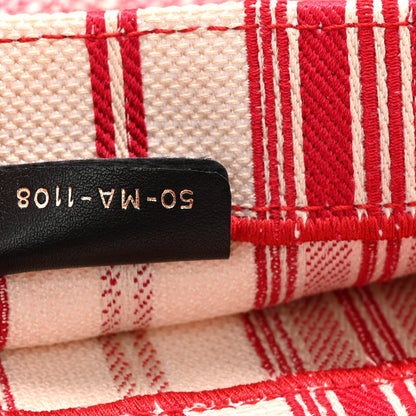 Canvas Embroidered Mykonos Large Striped Book Tote Red