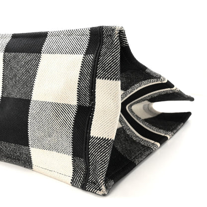 Canvas Embroidered Large Checkered Book Tote Black White