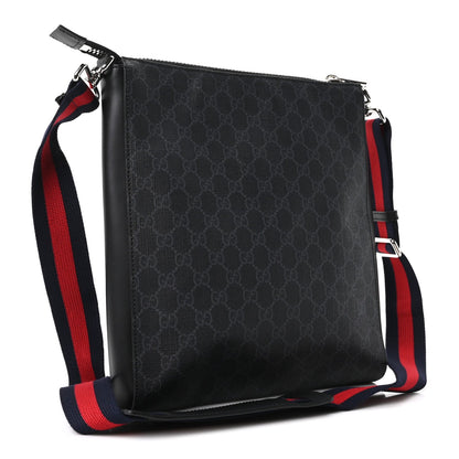 GG Supreme Monogram Appia Calfskin Web Flat Messenger Bag Black Grey