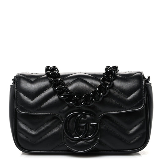 Calfskin Matelasse Monochrome GG Marmont Chain Belt Bag Black